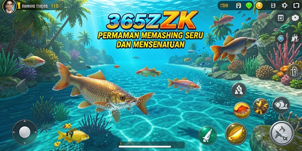 Tampilan gameplay <strong>365ZK</strong> yang menarik dengan berbagai aktivitas memancing.