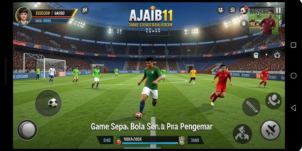 Tangkapan layar utama AJAIB11 menampilkan aksi seru dalam permainan sepak bola.