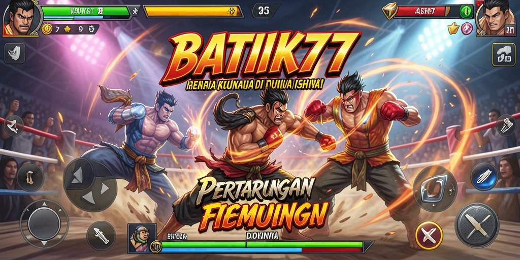 Screenshot menunjukkan aksi pertarungan seru di BATIK77 dengan karakter yang sedang bertarung.