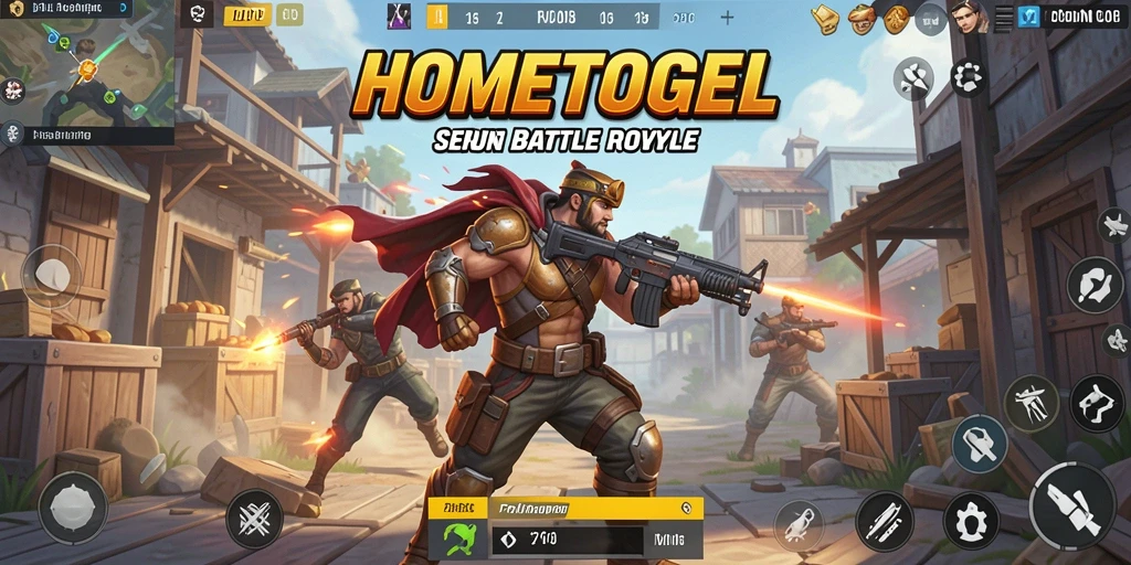 Gameplay HOMETOGEL yang penuh aksi di arena Battle Royale.