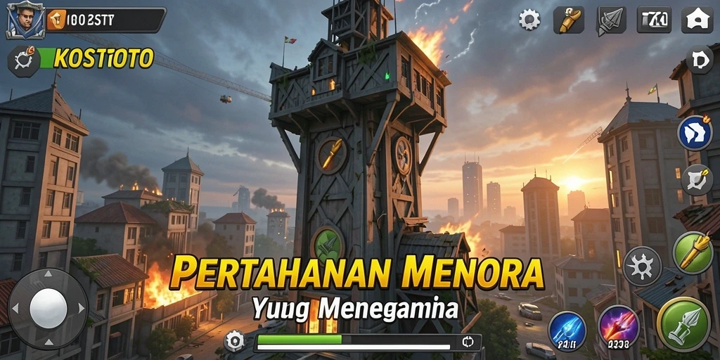 Gameplay KOSTOTO menampilkan pertempuran menara yang mendebarkan.