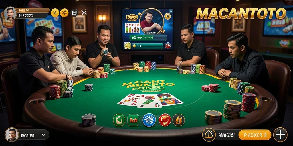 Tampilan gameplay MACANTOTO dengan meja poker yang menarik.
