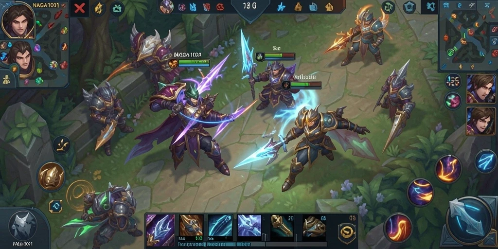 Screenshot NAGA1001 menampilkan aksi seru di arena MOBA.