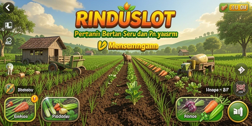 Tangkapan layar permainan RINDUSLOT yang menunjukkan aktivitas bertani.