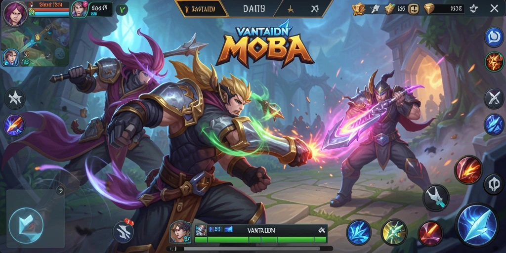 Screenshot gameplay VANTAIDN menampilkan aksi pertarungan seru dalam arena.